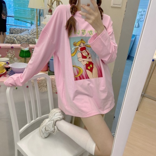 Official figure new autumn pink beautiful girl Print Long Sleeve T-Shirt trend