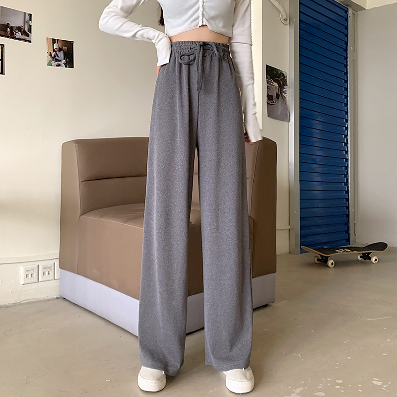 Real shot autumn big size high waist loose floor pants women's fat mm vertical sense straight leisure wide leg pants