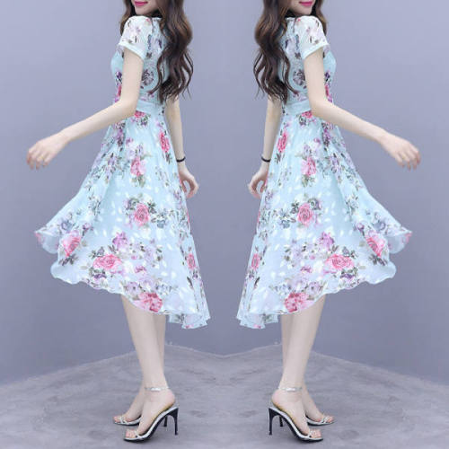 Dress 2022 new summer fairy super xiansen irregular slim print ice silk dress