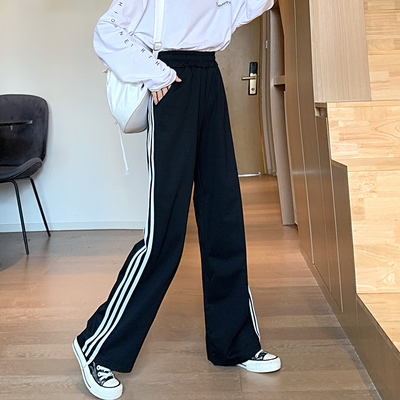 Real shot autumn and winter fat mm sports pants loose straight tube wide leg mopping casual pants women's large