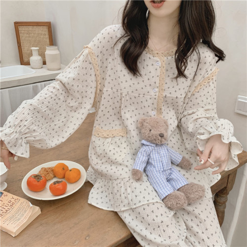Real price Korean version 2022 spring new cotton ins simple and comfortable snowflake point cotton yarn home clothes Pajama Set