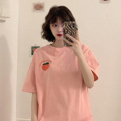 Pink short sleeved t-shirt female loose Korean student 2022 new summer age reduction, foreign style, everything goes with the fashion of clothes