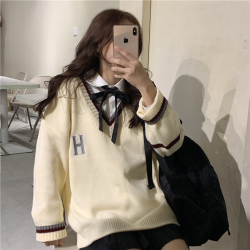 Real photo real price Korean new loose and thin sweater baby collar bow shirt