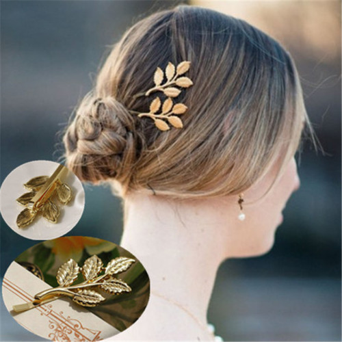 Euro-American Golden Hair Decoration Sweet Metal Texture Flowers and Leaves Hair Clip