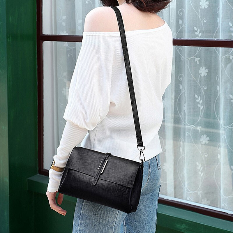 Viney Korean cowhide bag women's bag leisure simple single shoulder bag women's fashion middle-aged mother's bag versatile armpit bag retro messenger bag women (black)