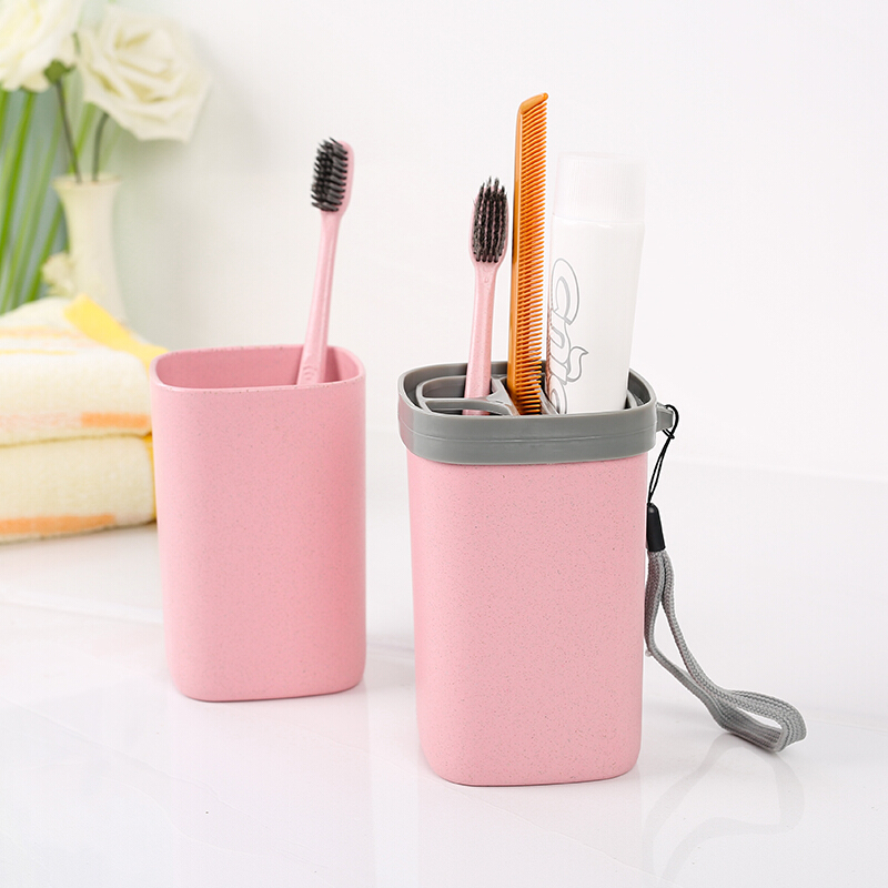 Xinqin wheat straw washing cup couple toothbrush cup travel supplies travel portable mouthwash cup set can be divided into two (2 toothbrushes as a gift)