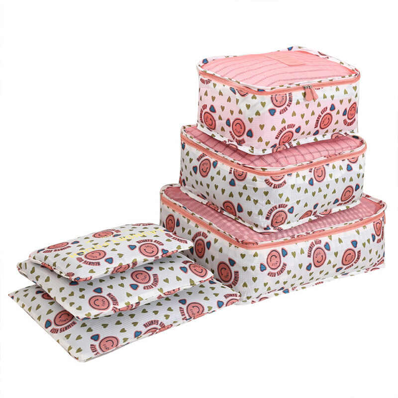 Companion line storage bag six piece travel storage bag suitcase clothes sorting bag travel clothes sorting bag underwear sorting bag travel supplies bl2020 pink smiling face