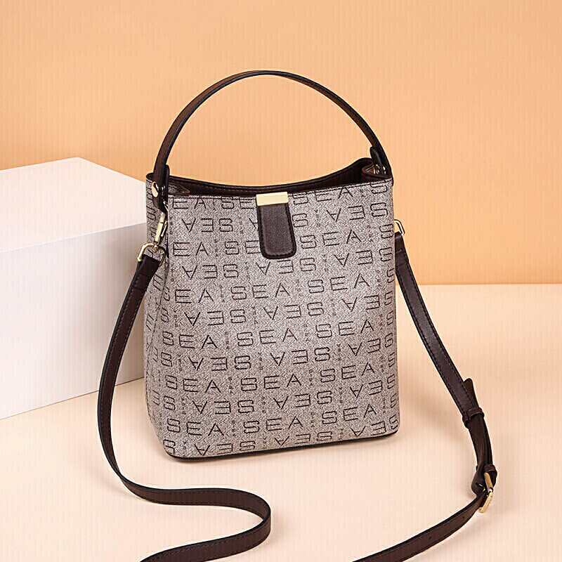 Love sea fashion bag women's bag retro printed single shoulder bag leisure versatile bucket bag simple Messenger Handbag (coffee)