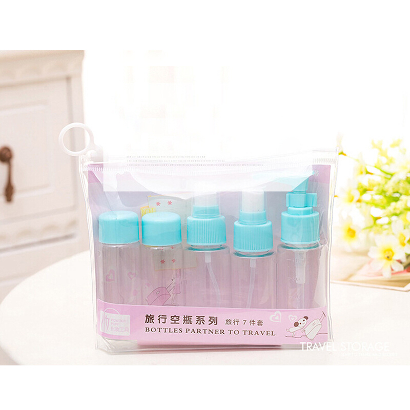 Wutong Annan cosmetics bottle bottling spray bottle wash bag, skin care products travel sub bottle bottling emulsion bottle 6 set blue