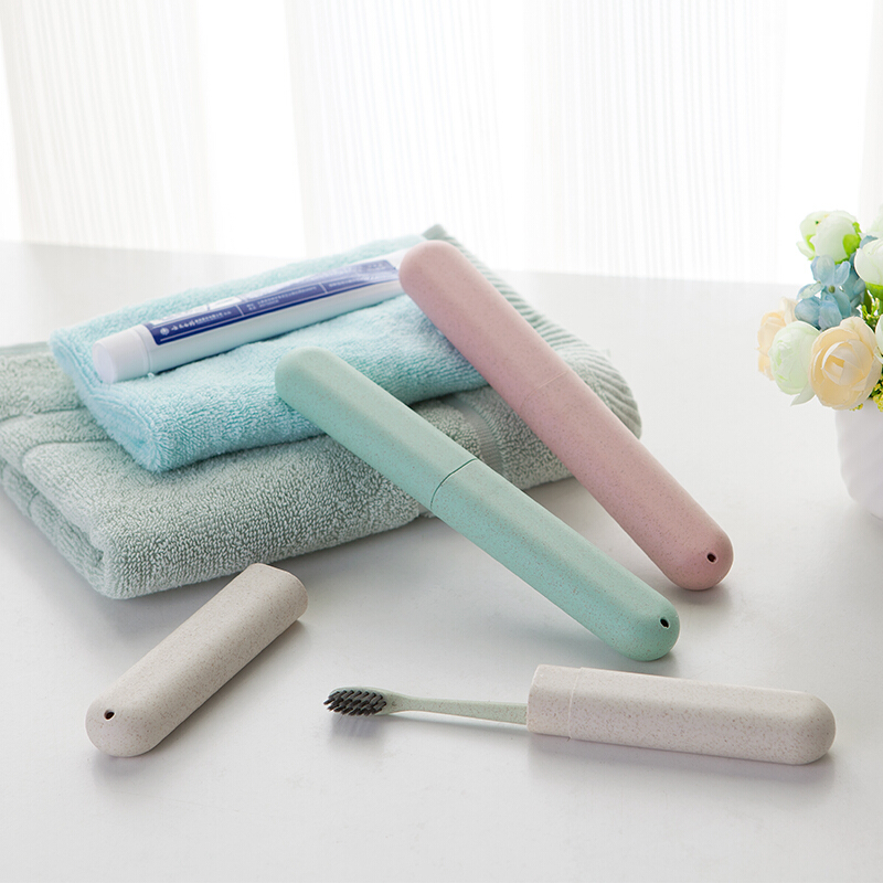 Wutong Annan wheat straw toothbrush box set 2 toothbrush boxes +2 soft fur toothbrushes travel business, portable environmental protection toothpick accommodating device