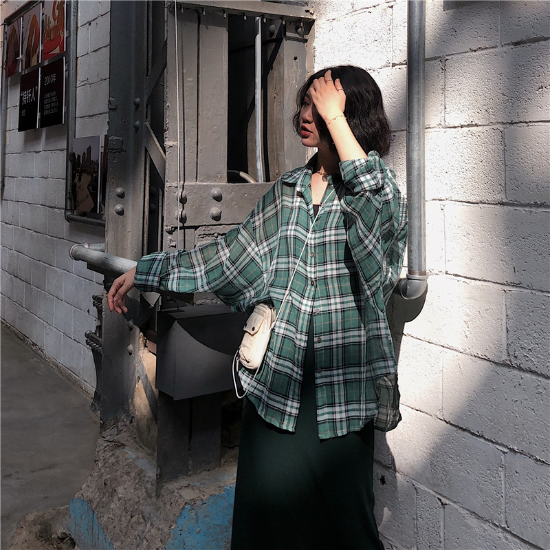 Thin checked long sleeve shirts