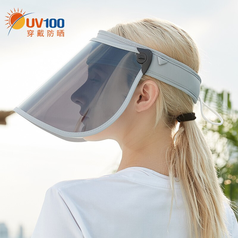 Uv100 sunshade hat women's full face UV proof hat wind proof sun hat outdoor sunscreen hat 91341 light gray