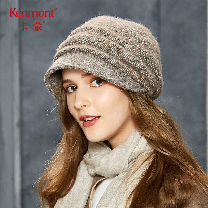 Kenmont km-2618 Beret Plush women's autumn and winter Korean version rear pile pile hat versatile British knitted hat camel adjustable 57.5cm