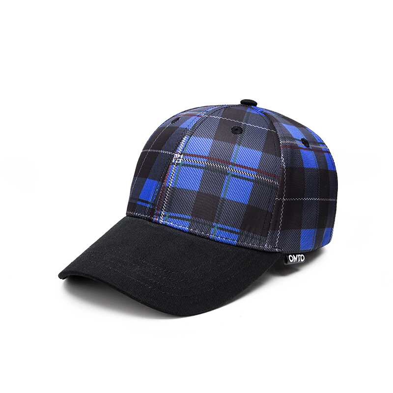 Omto baseball cap 2019 new original trendy brand men's and women's Plaid duck tongue cap Street outdoor sports curved eaves embroidery couple sunscreen Plaid sunshade hat hip hop hat blue one size fits all