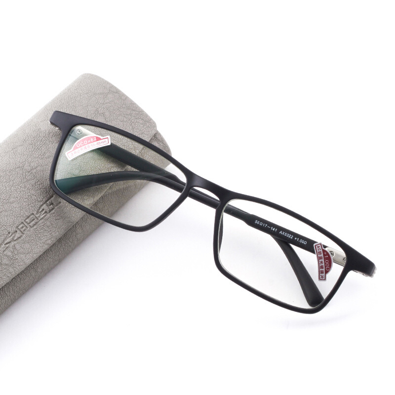 Sunset red anti Blu ray reading glasses men's large frame design ultra light fashion reading glasses for the elderly young ax5322 300 degree dumb black
