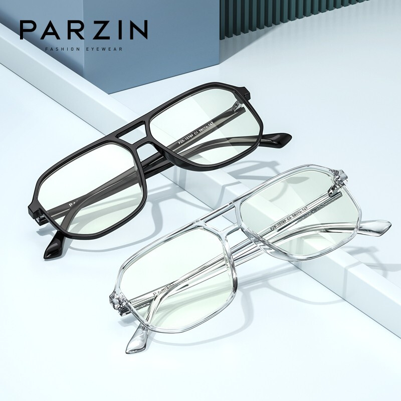 Parzin anti blue light and radiation glasses transparent large frame double beam flat lens men's and women's computer mobile phone anti blue light goggles 2021 15789l piano black