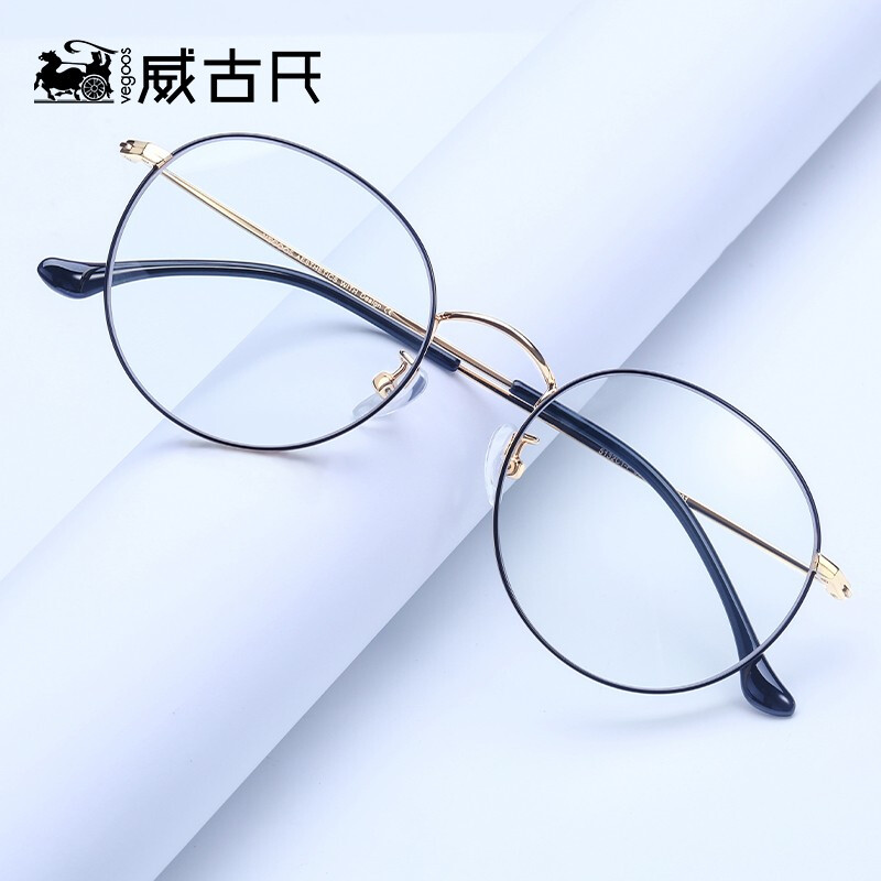 Wigos vegoos anti blue light radiation glasses light retro round frame anti blue light glasses women's computer mobile phone goggles myopia glasses frame men's bright gold anti blue light