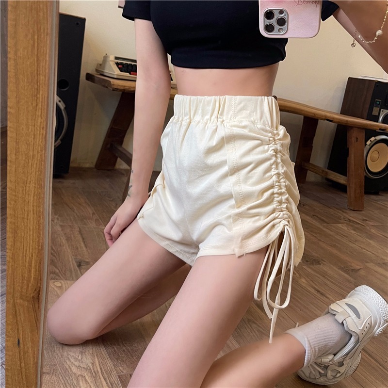 Real shooting 2022 new cotton open thread shorts women's drawstring summer wear design sense of spice girl high waist