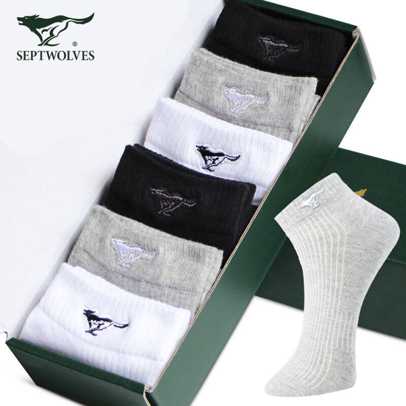 Seven wolf boat socks men's socks spring and summer shallow mouth sports socks sweat absorption and moisture drainage Casual Socks Black and white gray average size D0014