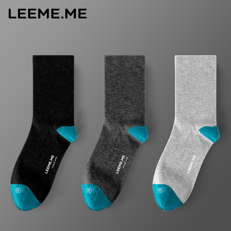 Grain rice socks men's spring and summer leisure sports socks men's socks antibacterial deodorant medium tube socks sweat absorbing breathable cotton socks [head and heel mixed color medium tube socks] black + dark gray + light gray one size