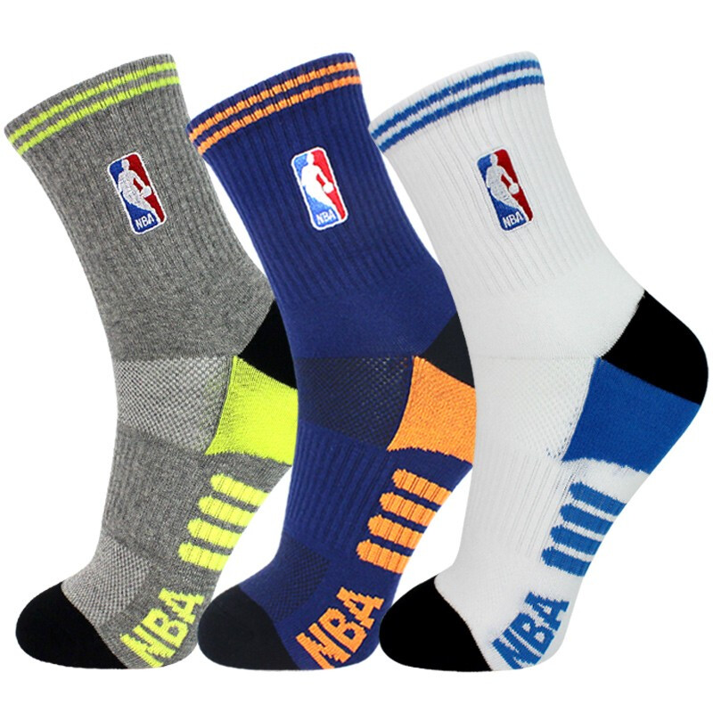 NBA professional basketball socks men's medium sports Terry bottom sweat absorbing buffer mesh breathable anti-skid training Socks 3 pairs mixed color