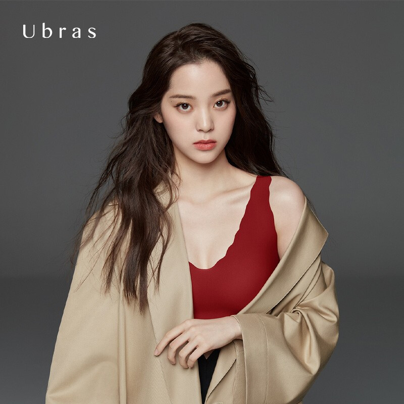 Ubras no size deep V small wave vest bra underwear female no steel ring no mark [V-neck small wave gift box] red bra + underwear all sizes
