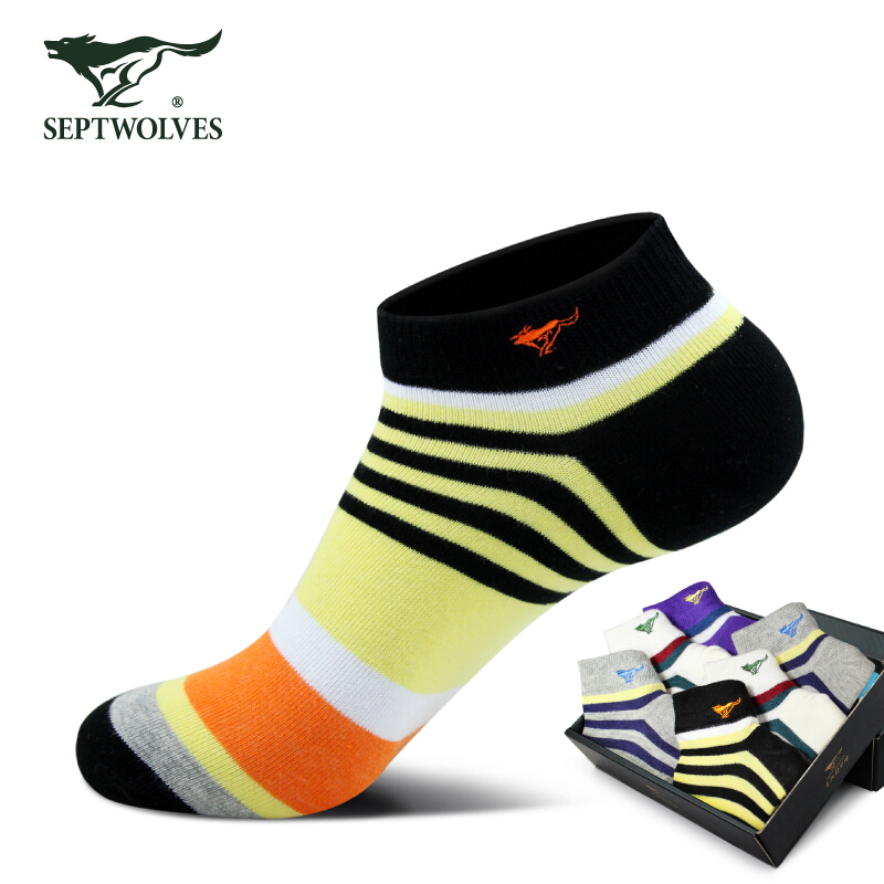 Seven wolves men's socks ship socks pure cotton invisible socks shallow mouth sports Cotton Socks 6 pairs Gift Boxed 91368 mixed color one size