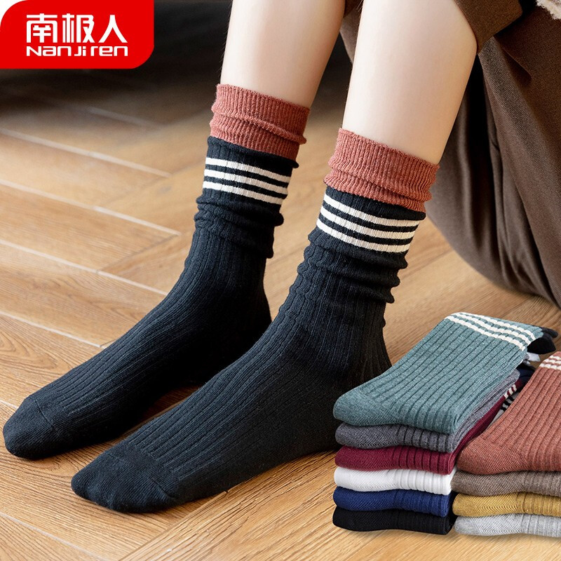 Antarctica socks women's socks 10 pairs of comfortable breathable stockings casual women's stockings striped long tube pile stockings middle tube stockings mixed color uniform size