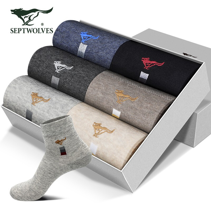 Seven wolf socks men's pure cotton bacteriostatic socks fashion flower yarn men's socks leisure socks middle tube socks business cotton socks 80305 [pure cotton bacteriostatic] gentleman's style (mixed color 1)