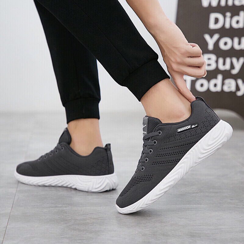 Huili warrior men's lace up mesh breathable casual shoes outdoor thickened anti-skid soft sole outdoor shoes wxy-l098c dark gray white sole 39