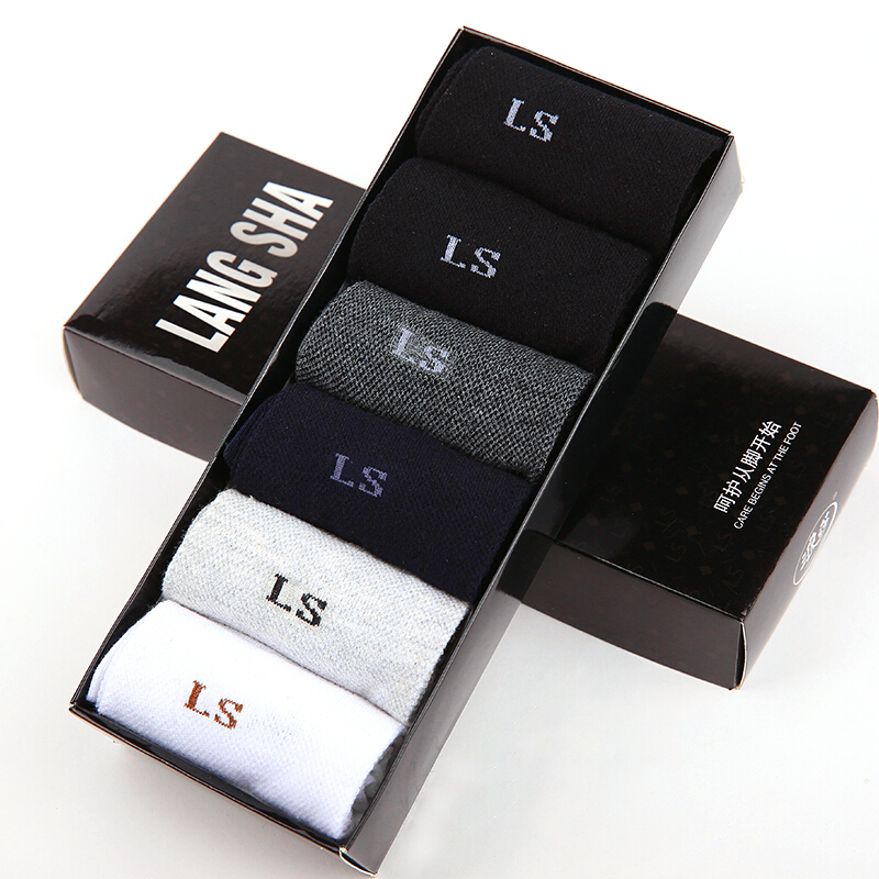 Langsha socks men's pure cotton socks summer mesh breathable medium tube casual cotton socks 6 pairs