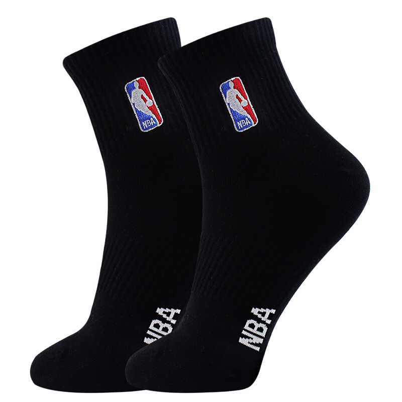 NBA socks men's casual cotton socks middle tube basketball sports socks elastic socks mouth moisture absorption breathable embroidered Socks Black