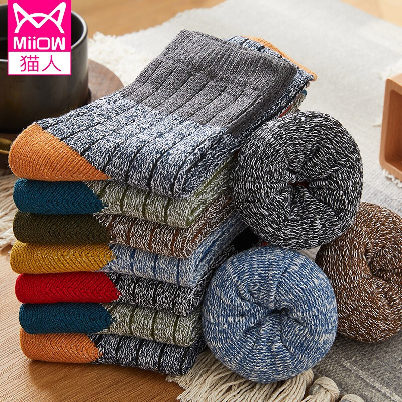 Cat man 5 pairs of men's socks men's autumn and winter fashion trend thickened warm medium tube socks men's stockings leisure sports trendy socks men