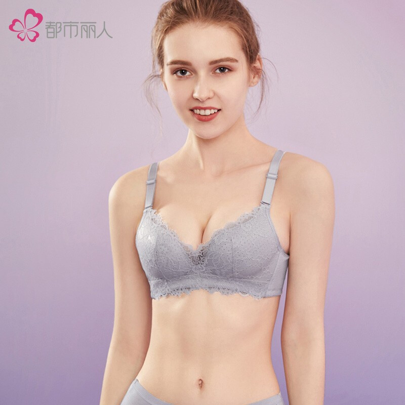 Urban beauty underwear women's 2021 spring and summer breathable hole cup sexy lace bra thin non steel ring bra 2b9508 silver lime 1 34 / 75B