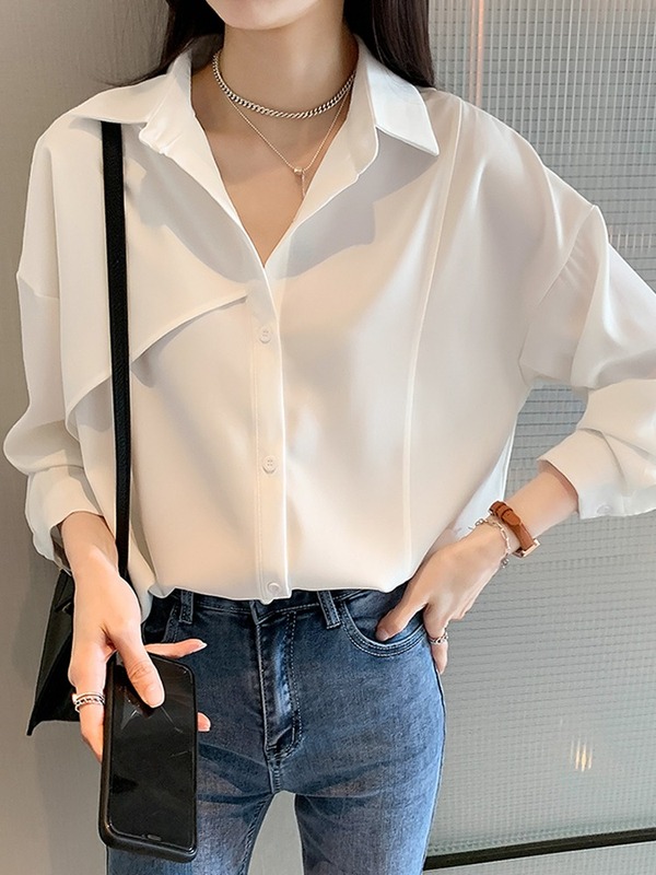 Cool style shirt women's autumn 2022 new design sense of minority loose folding wear air light cooked French Shirt Top