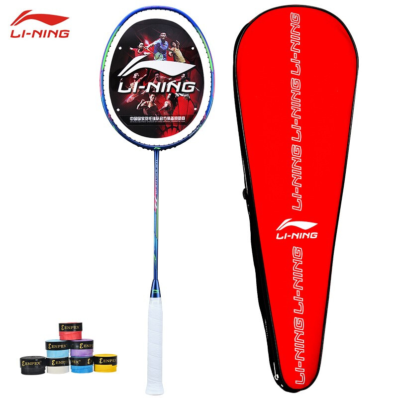 Li-Ning ultra light badminton racket windstorm 72 men's and women's competition all carbon 6U badminton racket single shot aypq124-1 gorgeous blue (empty racket hand glue)