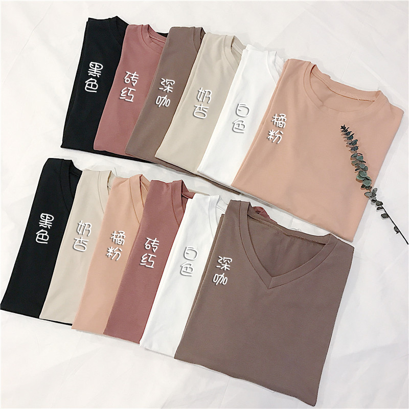 Collar solid white T-shirt women's short sleeved Korean versatile loose retro Hong Kong cotton linen top