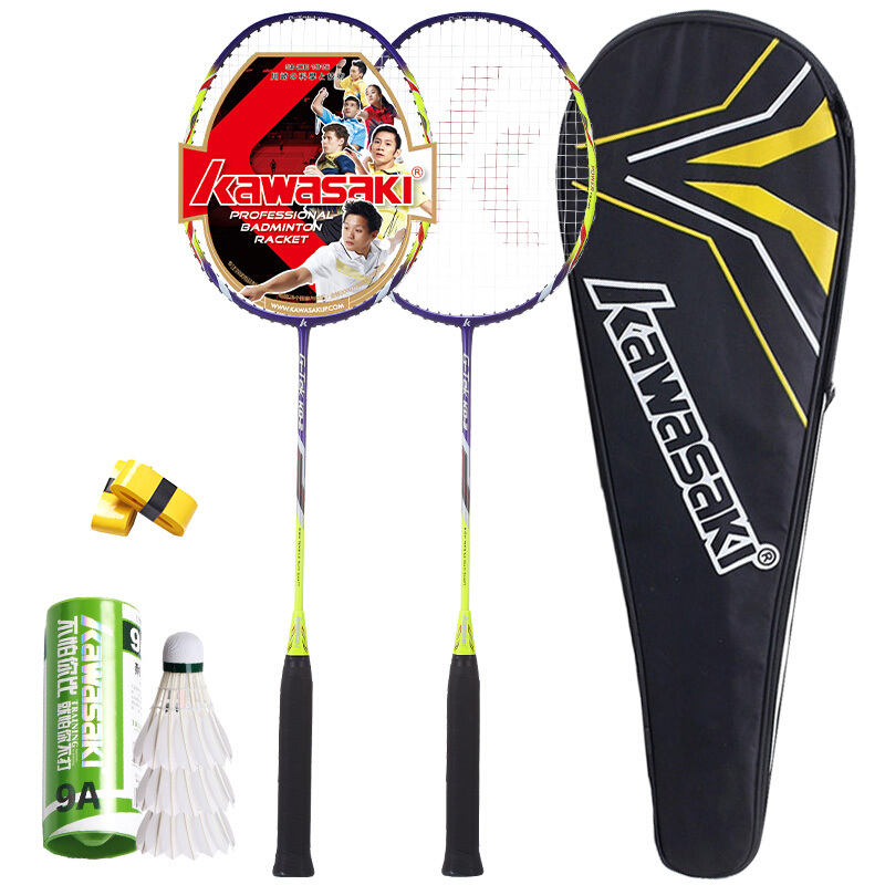 Kawasaki badminton racket ultra light carbon pair racket buy one get one free, and also give a four piece set of threaded kd-2