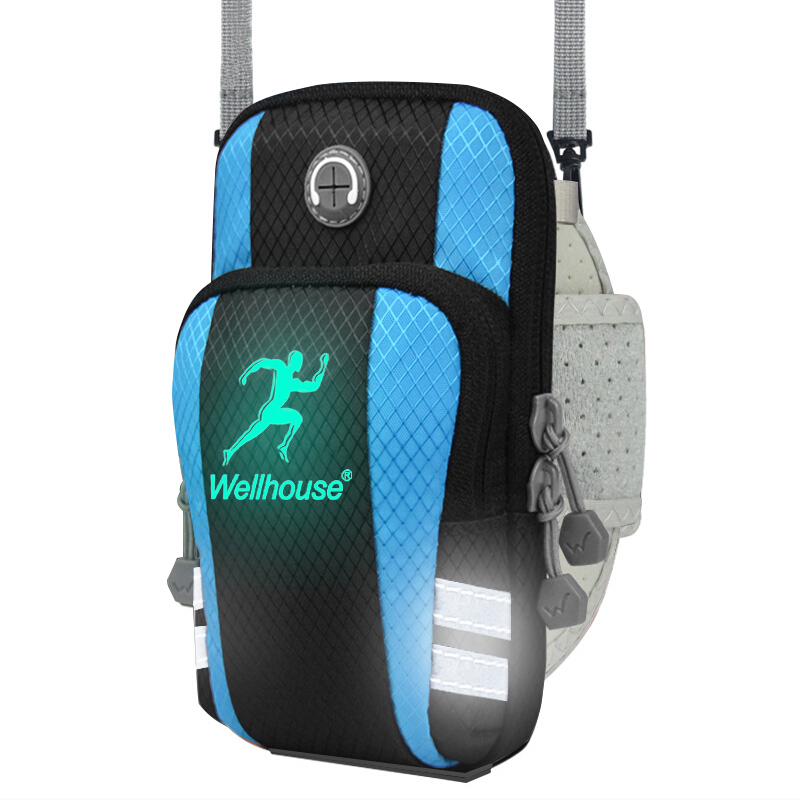 Wellhouse running arm bag mobile phone bag luminous wrist bag backpackable wrist bag lake blue