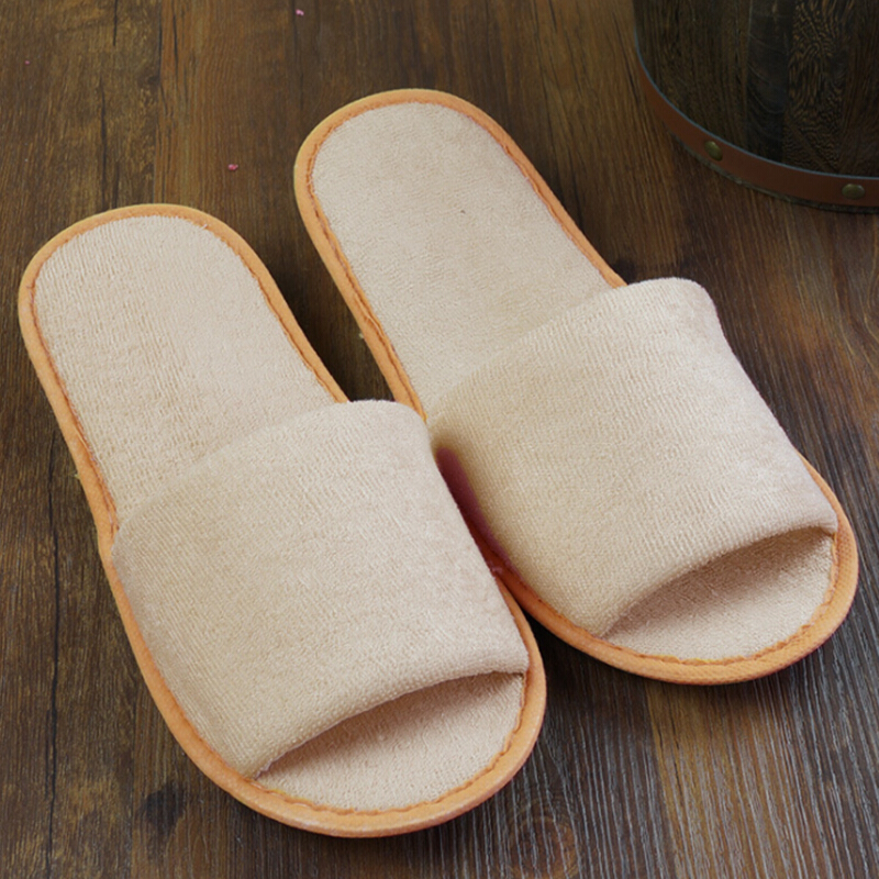 Xinqin travel portable folding slippers non disposable hotel spring and summer non slip home indoor floor cotton slippers women's Beige