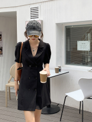 Actual shooting of the new spring and summer Korean version with a slim waist and a versatile suit dress at a real price
