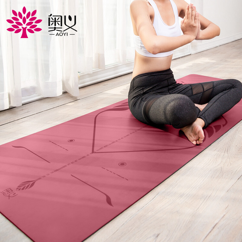Aoyi posture line yoga mat female Natural Rubber PU moisture absorption anti-skid fitness mat male 183 * 68cm widened 5mm thickened sports mat (free bandage + net bag) carmine