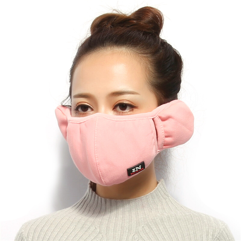 Haolebao pink ear hanging mouth protection earmuffs adult autumn and winter cycling men and women dust-proof, cold proof and thickened thermal protective sleeve