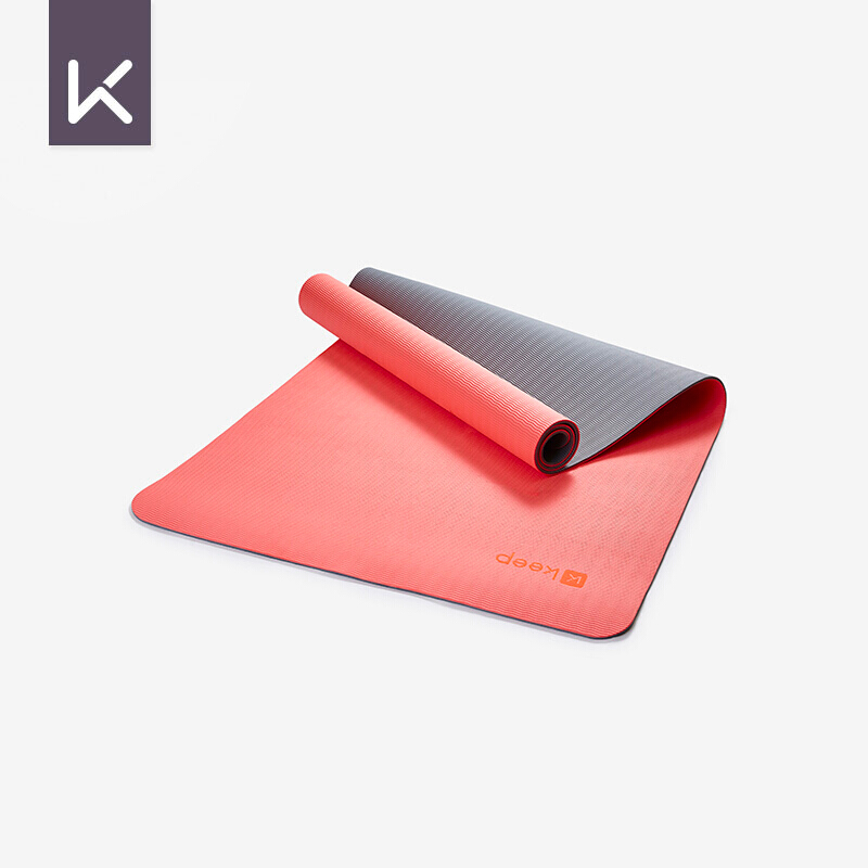 Keep widened fitness pad 80cm Yoga pad TPE men's and women's Non Slip stable double-sided two-color 7mm thick free strap coral / gray
