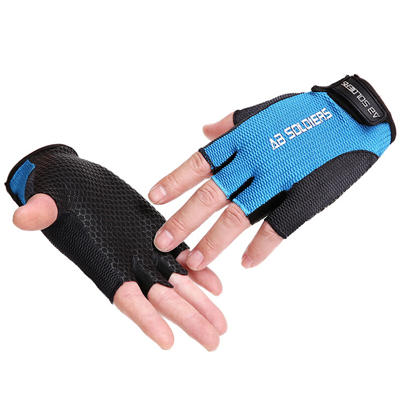 Cavalry cavalry summer riding gloves Half Finger men's and women's bicycle mountain bike short finger gloves sports fitness dynamic bicycle gloves anti slip riding equipment Blue XL