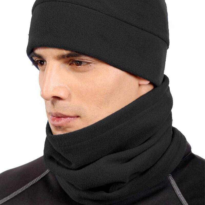 Bovonik outdoor Fleece Scarf windproof neck cover Winter Hat multifunctional sports riding head cover warm mask Fleece Hat Black