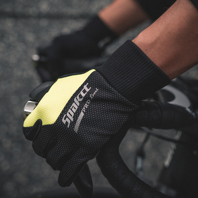 Spakct bicycle riding gloves men's and women's autumn and winter warm Plush full finger gloves mountain road bike windproof long finger Bray black green L