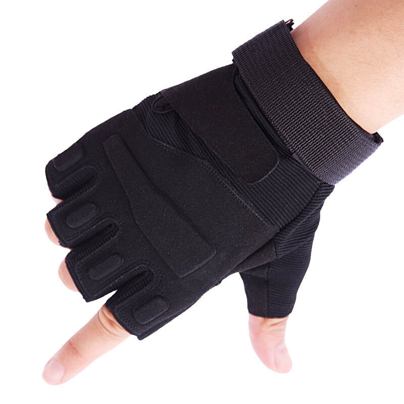 Jess aibaoluo jieshiaibaoluo tactical gloves men's outdoor Half Finger Gloves military fans fitness training sports mountaineering Riding Gloves Black Large