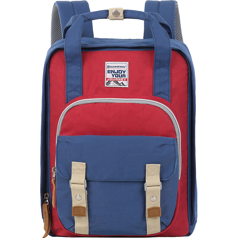 Suissewin schoolbag fashion leisure college backpack computer bag anti splash outdoor travel bag sn17107 dark blue / brick red