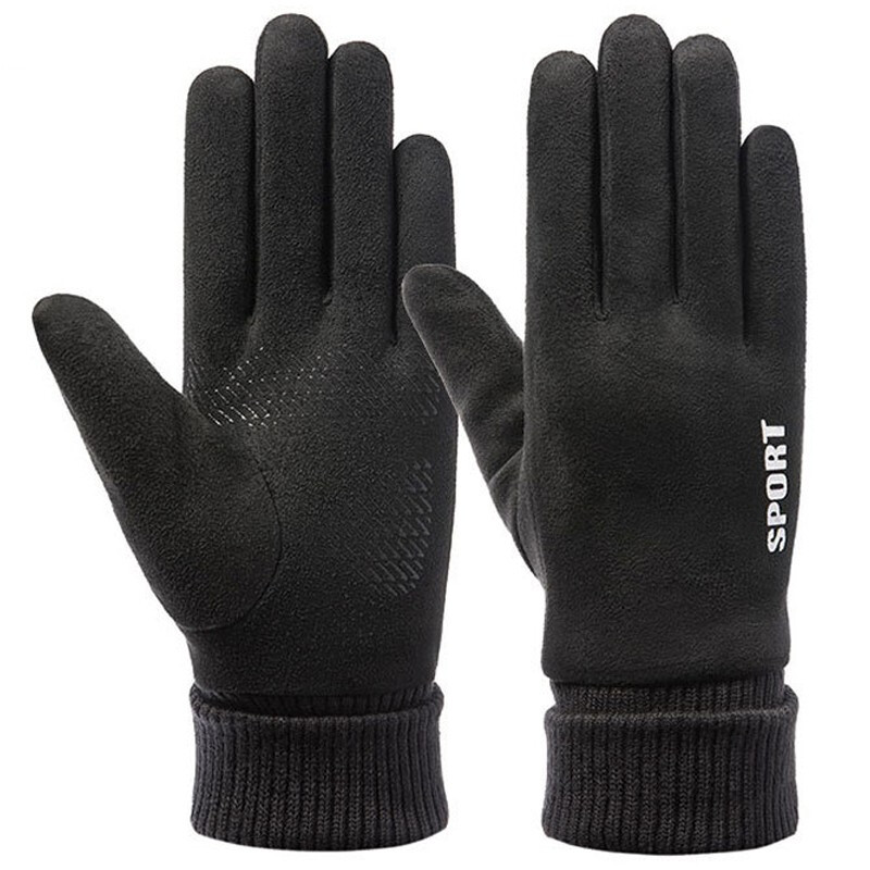 Cavalry company cavalry suede gloves men and women Plush warm touch screen outdoor running mountaineering electric vehicle motorcycle driving winter wind proof and anti-skid gloves riding equipment black